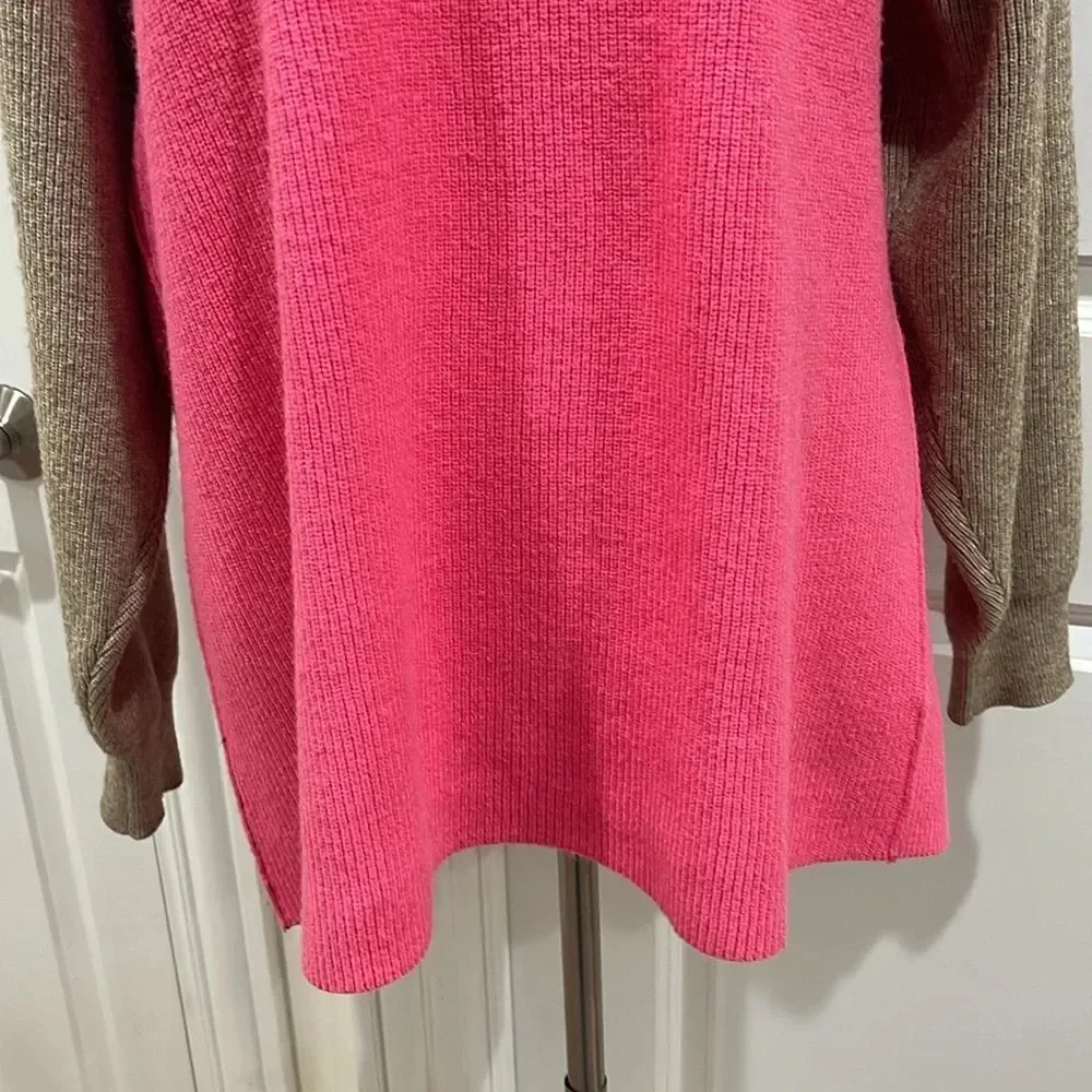 Free People Softly Structured Colorblock Turtleneck Sweater Pink Brown Oversized